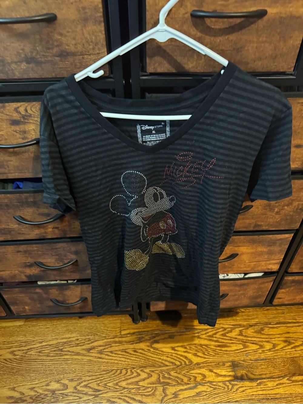 Disney Mickey Mouse Girls' Black Striped Tee. XL